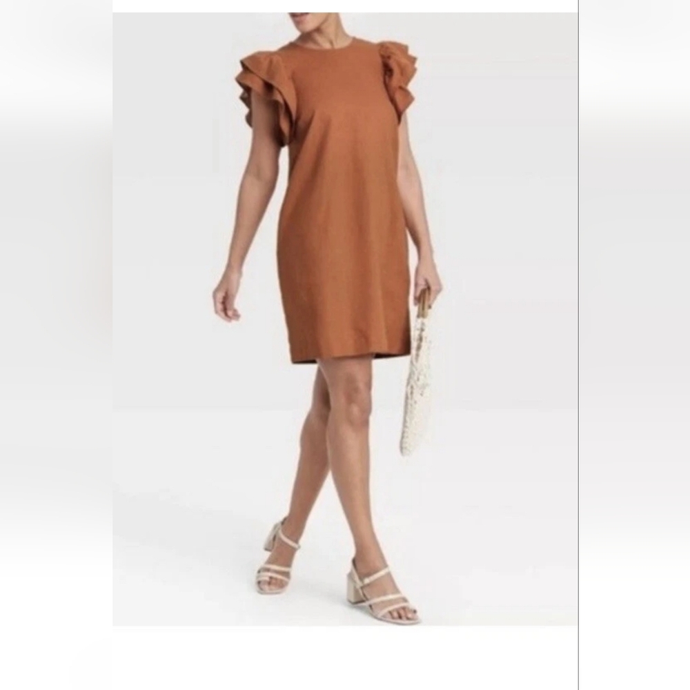 A NEW DAY Ruffled Sleeve Brown Dress